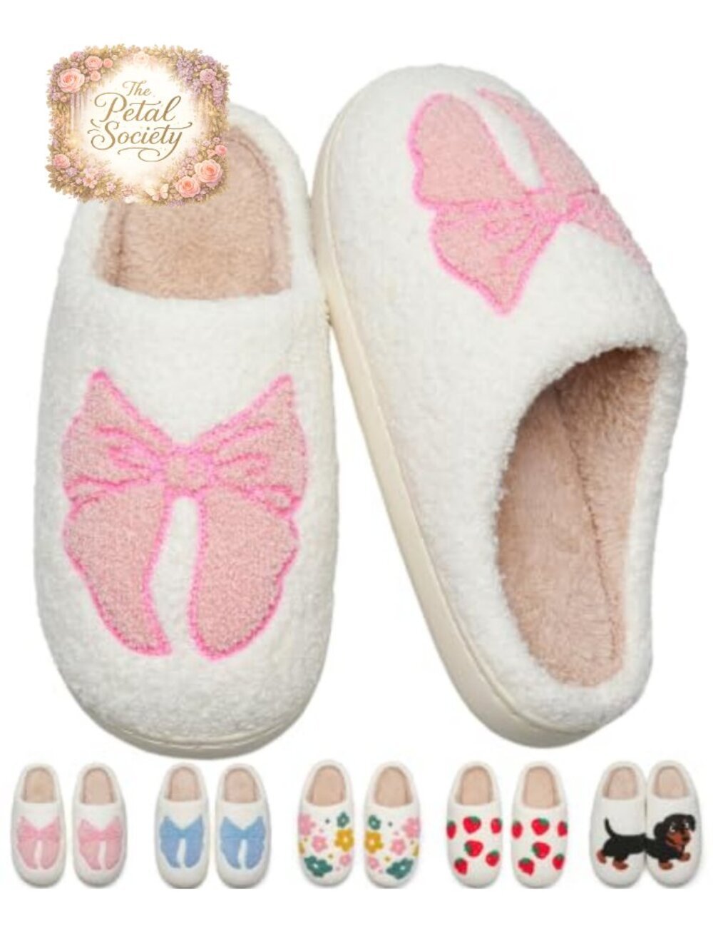 Fuzzy House Slippers Women Men Non-Slip Memory Foam Bow Plush